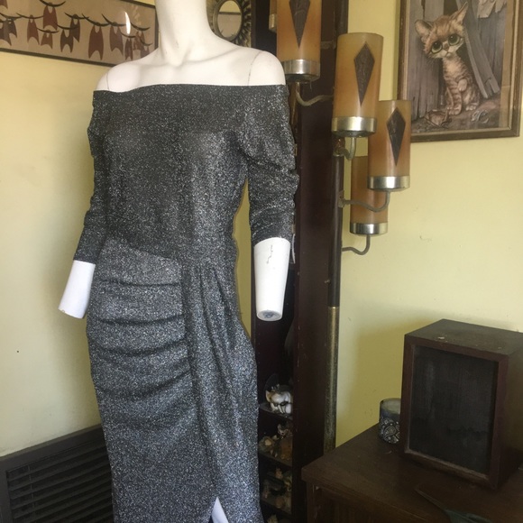 Vintage ladies silver glitter sparkle glamour prom evening party dress gown - Picture 2 of 6